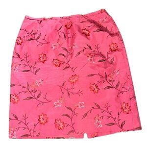 Dana Buchman Womens Pink Floral Embroidered Silk Skirt Size 18